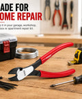 Heavy Duty 7 Inch High Leverage Diagonal Cutting Pliers With Angled Head for quick wire snipping on a workbench.