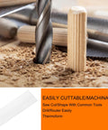 Drill cutting wood, emphasizing UHMW Sheet 1/4 Inch Thick HDPE Plastic Board White 12 X 6 Inches Ultra High Molecular Weight Polyethylene for DIYers.