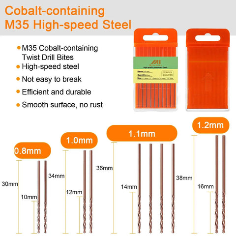 Cobalt steel twist drill bits 0.8-1.2mm for Pro Grade Electric Resin Drill Set With Pin Vise Mini Hand Drill Kit