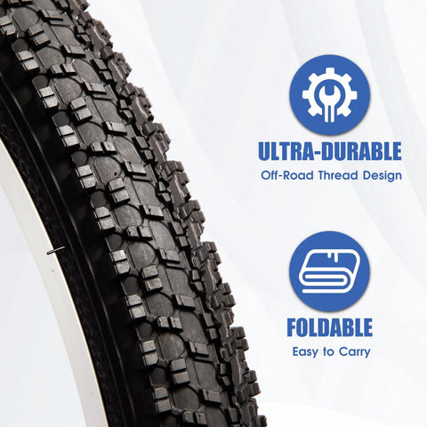 Close-up of Two Pack 24x1.95 Mountain Bike Tires Set Folding Puncture Proof Off Road Ready, showing tread design and foldable feature.