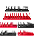 Six Piece Socket Organizer Tray Set For One Quarter Three Eighths And One Half Inch Drives With Red SAE And Black Metric Storage Trays