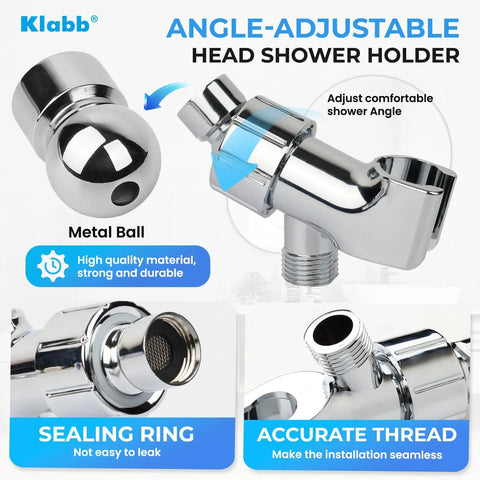 Adjustable Handheld Shower Head Holder With 79 Inch Hose Premium ABS Bracket 360 Degree Rotatable Brass Ball Joint Teflon Tape Included Easy Install Leak Free Universal Fit For Any Standard Shower Thread