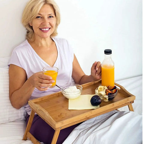 Premium Bamboo Bed Tray With Smart Foldable Legs And Secure Carry Handles, Smooth Laptop Desk For Morning Breakfast In Bed Or Lazy Couch Kickbacks, Essential Everyday Tool For Remote Work Grind Or Cozy Reading Hangouts