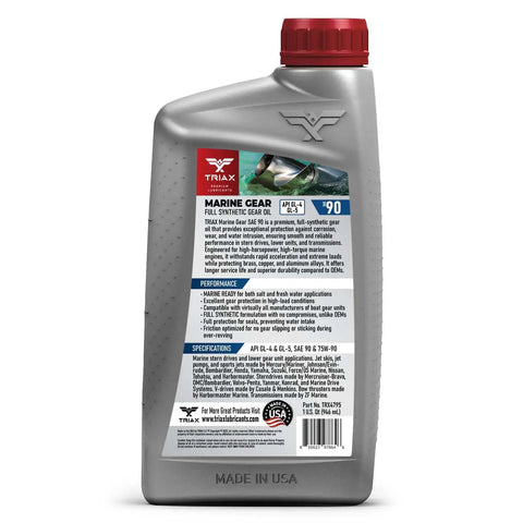 Beefed Up Full Synthetic Marine Gear Oil SAE 90 bottle for stern drives, bow thrusters, and lower gear units, 946 ml