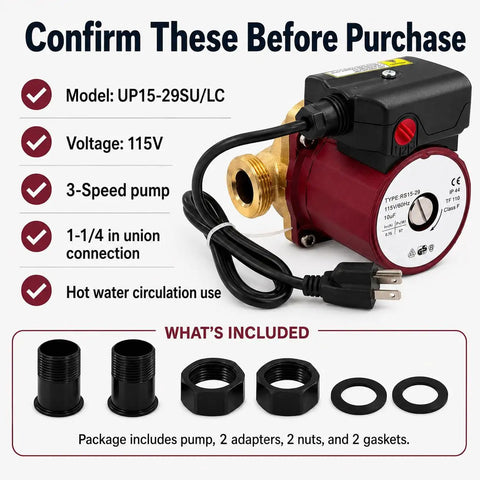 Heavy Duty Hot Water Circulation Pump With Smooth Operator Efficiency For Hydronic Heating Loops Compatible Up To 59896776 with 3-speed settings.