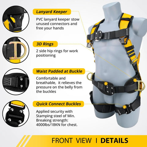 Top Shelf Rock Solid Fall Protection Harness Kit With No Sweat Quick Release Buckles For Men Doing Heavy Construction And Roofing Daily Grind On Any Worksite