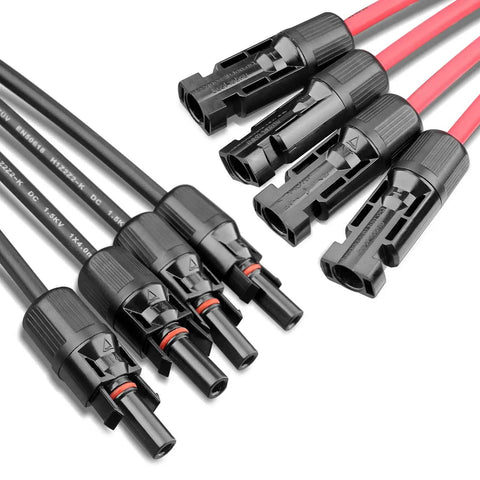 1 To 4 Solar Panel Branch Connectors Kit For Parallel Wiring, 30A IP67 Waterproof M To F And F To M Adapters, black connectors visible