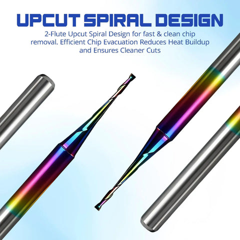 10 Piece CNC Router Bit Set With One Eighth Inch Shank Upcut End Mills TAC Coated Solid Carbide Two Flute Spiral Cutters