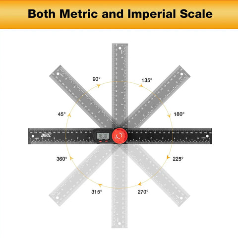 Digital Angle Finder Protractor Ruler 7 Inch 200mm Angle Measuring Tool Easy Grip Design showing metric and imperial scales.