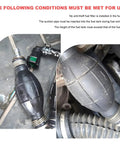 Heavy Duty Manual Fuel Transfer Pump With High Flow Rubber Bulb Primer and One Way Vacuum Line, close-up of rubber bulb and fittings.