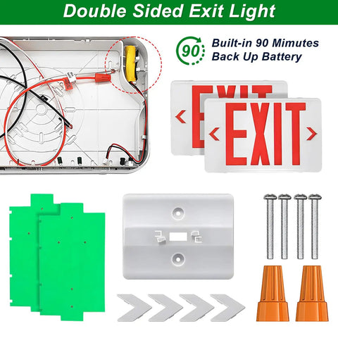 Go-To Red Green LED Exit Sign Light with Battery Backup Emergency Lighting components and installation kit