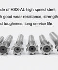 Set of Heavy Duty HSS-AL T Slot End Mill Milling Cutter, multiple sizes, made of high speed steel, showcasing fluted design