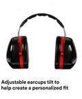 Overhead Hearing Protection Earmuffs With 30 dB NRR, Double Shell Steel Construction, Soft Foam Cushions, E A Rfit Compatible, Black Red