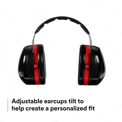 Overhead Hearing Protection Earmuffs With 30 dB NRR, Double Shell Steel Construction, Soft Foam Cushions, E A Rfit Compatible, Black Red