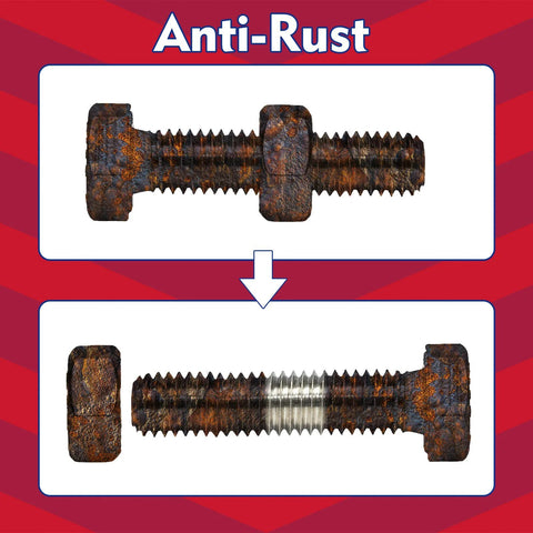Comparison of rusted bolts with red thread locker for metal fasteners