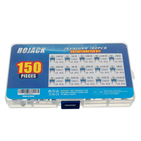Fifteen Value Potentiometer Assortment Kit With One Hundred Fifty Pieces Six Millimeter Zero Point One Watt Variable Resistors in box