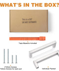 Box contents showing 50 Pack Satin Nickel Stainless Steel Square Bar Cabinet Handles For Kitchen Cupboards And Drawers With 5 Inch Hole Centers