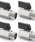 Four Chrome Plated Brass Mini Ball Valve 3/8 NPT Male To 3/8 NPT Female Pipe Fitting Shut Off Inline Valve for DIY plumbing.