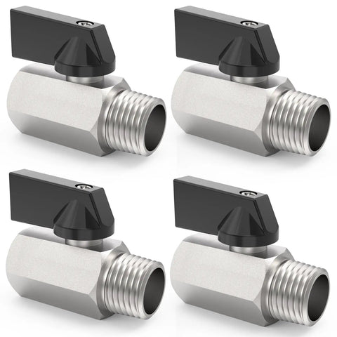 Four Chrome Plated Brass Mini Ball Valve 3/8 NPT Male To 3/8 NPT Female Pipe Fitting Shut Off Inline Valve for DIY plumbing.