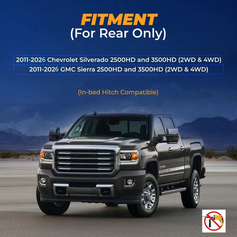 Torque rear airbag suspension kit: gray full-size pickup truck shown in front three-quarter view with blue fitment text.