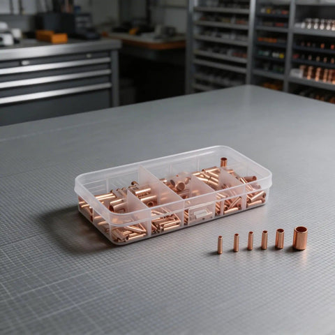 FABULETTA 250PCS Wire Ferrules Kit Pure Copper Crimp Connectors Non-Insulated Butt Terminals For Automotive Marine Electrical Systems 7 Sizes 1-16mm² High Conductivity Wiring Solution in organizer box