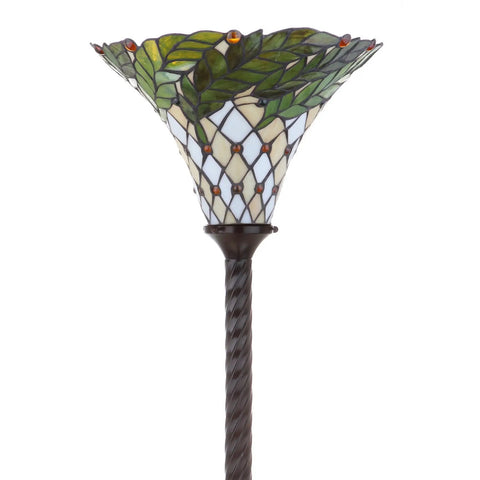 Bronze Botanical Tiffany-Style 71-Inch Torchiere Floor Lamp With Dope Handcrafted Stained Glass Bowl Shade top view