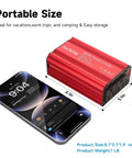Hella Reliable 400w Power Inverter Dc 12v To 110v Ac Car Plug Adapter With 65w Pd Usb C and 18w Qc Usb A Fast Charging next to smartphone for size comparison.