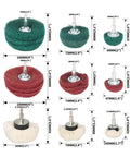 Image of 10 Piece Premium Non Woven Abrasive Buffing Wheel Set With 1/4 Inch Shank for polishing, featuring various grit flap and dome pads.