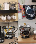 K Cup Holder Coffee Pod Organizer for 35 K Cups Keurig Storage On Countertop Matte Black Open Top Design in use with coffee cups