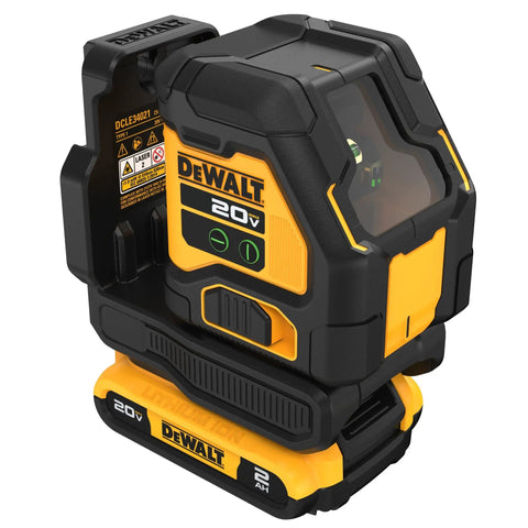 Pro Grade Green Cross Line Laser Kit With 180 Ft Beam Reach, 1/8 Inch At 30 Ft Accuracy, 20V Max Battery Platform, Super Bright Green Beams For Indoor And Outdoor Leveling, Quick Setup And Durable For DIY And Pros, DEWALT 20V laser with battery