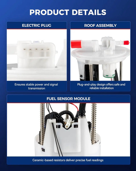 Electric Fuel Pump Assembly Fg1277 Direct Replacement For Nissan Titan Armada And Infiniti Qx56 Oem Standard Underhood Setup showing electric plug, roof assembly, and fuel sensor module components.