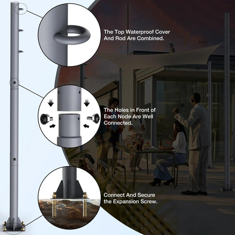 Heavy Duty Ten Foot Sun Shade Sail Post Kit With 3 Inch Diameter Pole For Patio Garden Deck Backyard Canopy Support Thick Walled Metal Pole For Easy Setup And Beefy Rugged Outdoor Awning