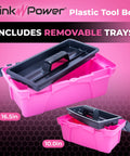 Pink Tool Box Set For Women, Large 16.5 Inch and Small 10 Inch Plastic Boxes with Locking Lids and Removable Trays
