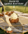 Chibi Campfire Night Light with USB port on a picnic blanket, 3.6 in size, large battery, perfect for kids' indoor camping.