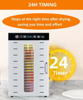 Commercial Electric Food Dehydrator Stainless Steel Jerky Maker With Reliable Touch Controls For No Hassle Drying Of Fruits Meats Vegetables Herbs And Snack Game Changers with 24-hour timer display.