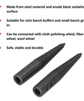 Top Notch Tapered Spindle Adapter Kit Holds Six Pieces For Bench Grinder And Buffer Polish Wheels Featuring Dual Thread Directions Plus Two Quick Grip Wrenches. Two tapered steel spindle adapters with black oxide finish.