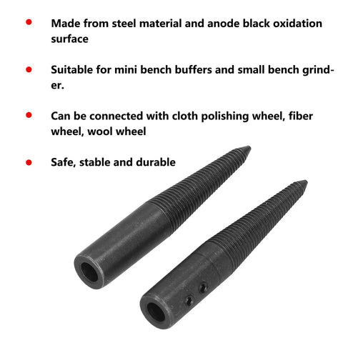 Top Notch Tapered Spindle Adapter Kit Holds Six Pieces For Bench Grinder And Buffer Polish Wheels Featuring Dual Thread Directions Plus Two Quick Grip Wrenches. Two tapered steel spindle adapters with black oxide finish.