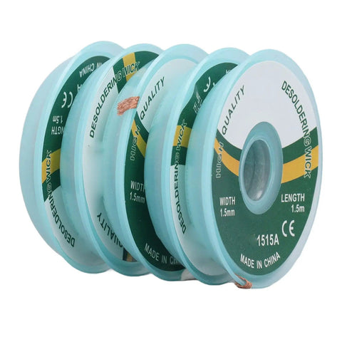Four reels of Pro Grade Copper Solder Wick Desoldering Wick 1.5mm Wide By 1.5m Long Alloy Copper Braid for PCB Repair With Storage Box
