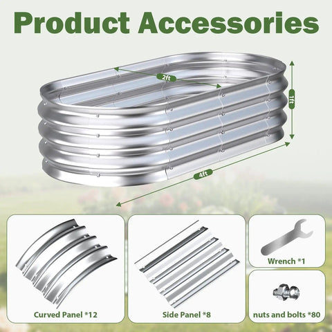 Galvanized Raised Garden Bed Outdoor 4x2x1ft Two Pack, Heavy Duty Metal Planter Box components shown including wrench and bolts