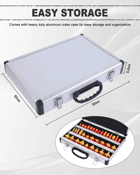 Aluminum case for Pro Grade 35 Piece Router Bit Set With 1 Quarter Inch Shank featuring easy storage and organization