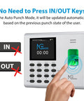 Downright Slick Biometric Fingerprint Time Clock With Synchronized Mobile App For Small Business Teams, showing auto punch mode interface.