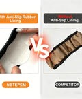 Comparison of NBTPEM anti-slip rubber lining versus competitor car accessory. Two steering wheel cover materials shown.