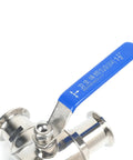 QiiMii 1.5-inch tri-clamp sanitary ball valve, stainless steel 304, blue handle, 3-way T-port