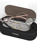 Pro Grade Ultrasonic Cleaner For Jewelry And Glasses With 48KHz Frequency 350ml Stainless Steel Tank Digital Touch Display showing eyeglasses