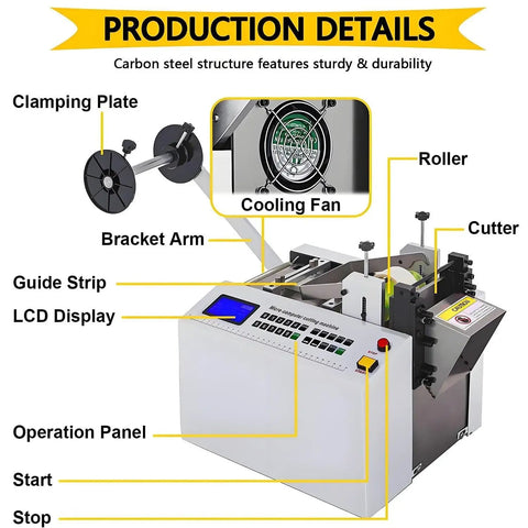 High Power Automatic Electric Heat Shrink Tube Cutter For PVC PE Pipe 0 1 To 9999 9 Mm with LCD display and operation panel.