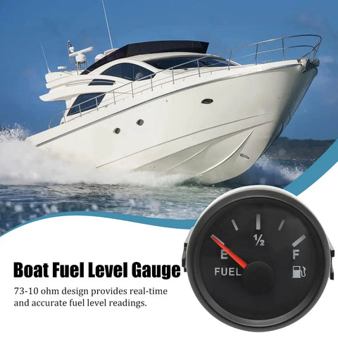 52mm Boat Fuel Level Gauge 9 to 32V DC Marine Gas Tank Meter with 73-10 Ohm Sensor, Clear Night Light Display, Yacht View
