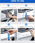 Instructions for Exact Match Touch Up Paint Pen For Chevy GMC Buick And Cadillac Ice, Quick Silver, Switchblade Metallic Colors Easy Scratch Repair Color Match Pen For Quick Fix And Car Scratch Repair showing application on a car bumper