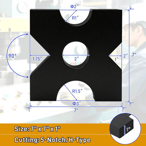 Two Pack 7x7x1 Hydraulic Press Plates For H Frame Arbor Press, thickened 1-inch steel plate with five notches
