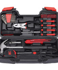 39 Piece Home Tools Kit With Plastic Toolbox Handy Starter Set For College Dorms Apartments And Small Fixes Perfect For Quick Repairs Hanging Photos Furniture Assembly And DIY Projects, open with tools visible