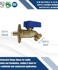 1/2 Inch Pex B To 3/4 Inch Ght Hose Bibb Solid Brass Garden Valve With Flange NSF certified for residential and commercial use.